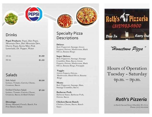 Menu photo 2 Roth's Pizzeria Elberfeld, IN Menu photo 2 Roth's Pizzeria Elberfeld, IN