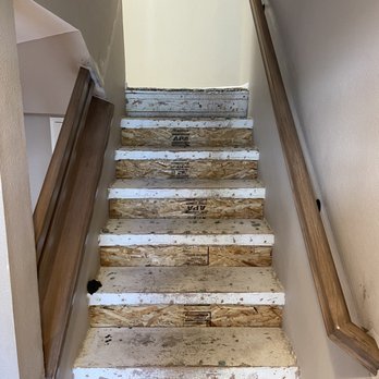 Stairs Plus More - After Roberto filled the riser and installed the hand rail. Hand rail on left was refinished and the right was newly installed and stained. - General Contractors Near Me Stairs Plus More - After Roberto filled the riser and installed the hand rail. Hand rail on left was refinished and the right was newly installed and stained. - General Contractors Near Me