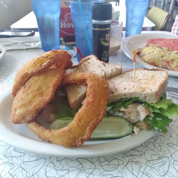 Howley's Restaurant - Shrimp salad sandwich w onion rings - Diners Near Me - West Palm Beach, Florida