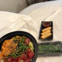Izu sushi and poke - Customized Poke, eggrolls and seaweed salad
