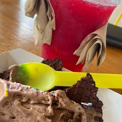 Crazy Bato - Strawberry raspado (without sweetened condensed milk) & a chocolate rolled ice cream taco!