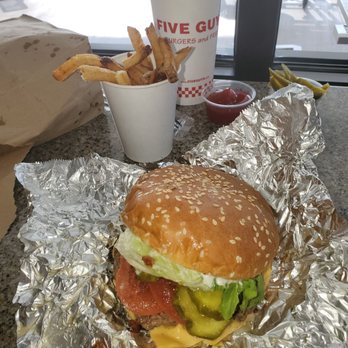 Five Guys - cheese burger with everything, only problem is the cost. I'd rather get a burrito. - Fast Food Near Me - San Diego, California Five Guys - cheese burger with everything, only problem is the cost. I'd rather get a burrito. - Fast Food Near Me - San Diego, California