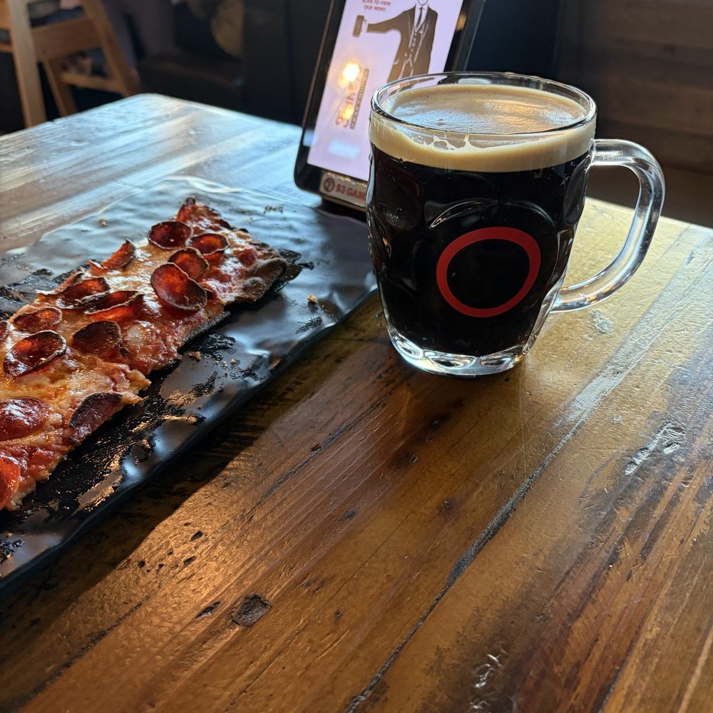 The pepperoni pizza for happy hour and the belching beaver peanut butter stout! The pepperoni pizza for happy hour and the belching beaver peanut butter stout!