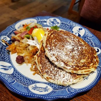 MoCo's Founding Farmers - Beef pastrami poached egg hashes with pancakes add on - New American Near Me - Potomac, Maryland MoCo's Founding Farmers - Beef pastrami poached egg hashes with pancakes add on - New American Near Me - Potomac, Maryland