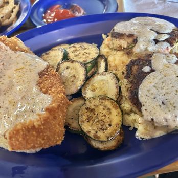 Huli Huli Hut - Parmesan crusted redfish special with Crabcakes and grilled zucchini! - American Near Me - Galveston, Texas Huli Huli Hut - Parmesan crusted redfish special with Crabcakes and grilled zucchini! - American Near Me - Galveston, Texas