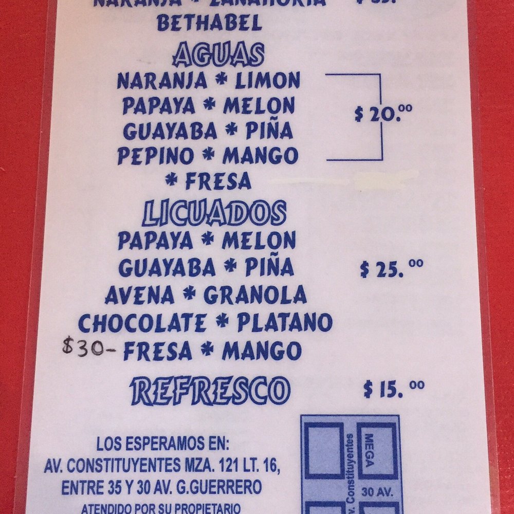 Tortas Alejandra - Drink Menu (¡delicious licuados!) - Street Vendors Near Me - Playa del Carmen, ROO Tortas Alejandra - Drink Menu (¡delicious licuados!) - Street Vendors Near Me - Playa del Carmen, ROO