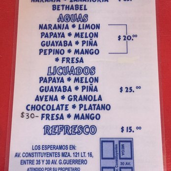 Tortas Alejandra - Drink Menu (¡delicious licuados!) - Street Vendors Near Me - Playa del Carmen, ROO Tortas Alejandra - Drink Menu (¡delicious licuados!) - Street Vendors Near Me - Playa del Carmen, ROO