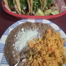 La Canasta - Tacos (steak, lamb, cow tongue, tripe) with a side of rice & beans