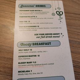 Seasonal drink menu
