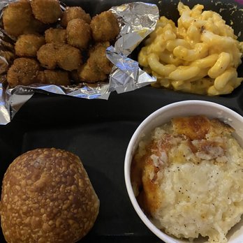 Cowboy Chicken - Veggie Plate: Fried Okra, Mac & Cheese, Twice Baked Taters, & a Roll - American Near Me - Baton Rouge, Louisiana Cowboy Chicken - Veggie Plate: Fried Okra, Mac & Cheese, Twice Baked Taters, & a Roll - American Near Me - Baton Rouge, Louisiana