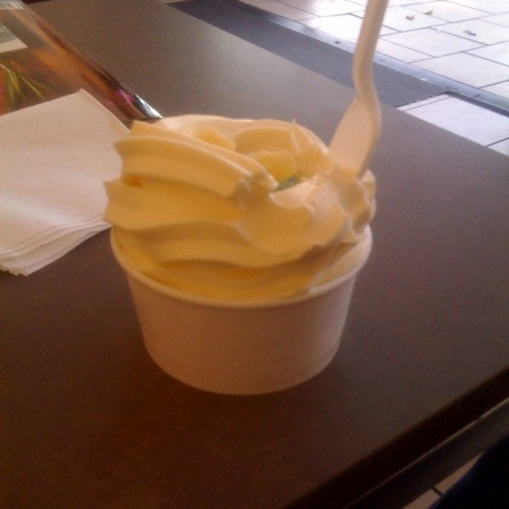 mango froyo with rainbow mochi