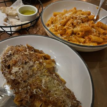 OSTE - PAPPARDELLE ALLA VACCINARA ,SPAGHETTI AMATRICIANA,  with HOME MADE BREAD & EVOO  The bread was delish! As you can see - Italian Near Me - Los Angeles, California