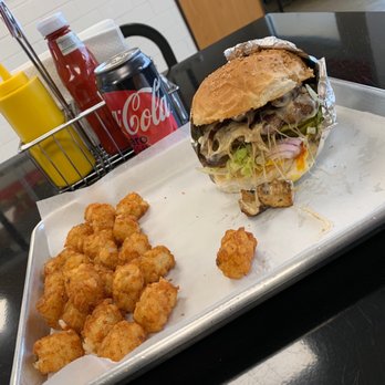 Beef Daddy’s - Mushroom Swiss burger and tots. Looks amazing. Can't wait to dig in. - Italian Near Me - Macomb, Michigan
