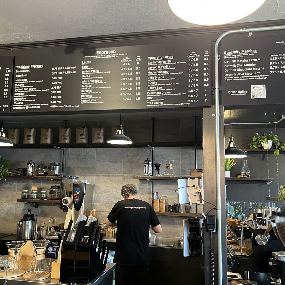 Two Cities Coffee Roasters - Section of Menu board 03/11/2025 - Coffee Roasteries Near Me - Clovis, California