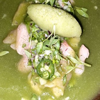 Tzuco - CEVICHE VERDE Cobia, cured fresh cactus, cucumber, cactus sorbet, serrano pepper, mint, cactus aguachile. - Mexican Near Me - Chicago, Illinois Tzuco - CEVICHE VERDE Cobia, cured fresh cactus, cucumber, cactus sorbet, serrano pepper, mint, cactus aguachile. - Mexican Near Me - Chicago, Illinois