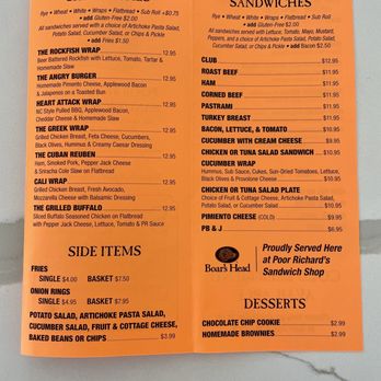 Poor Richard's Sandwich Shop - Dine In and Take Out Menu (Nov 2023) - zoom in for details and prices - Sandwiches Near Me - Manteo, North Carolina
