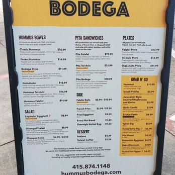 Hummus Bodega - Menu (11.22.20) - Kosher Near Me - San Francisco, California