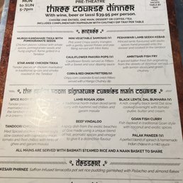 Pre theatre menu (with a bit of glare)