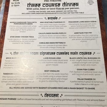 The Spice Room - Pre theatre menu (with a bit of glare) - Indian Near Me - Sydney, NSW