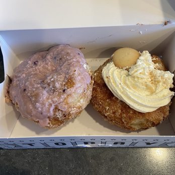 Parlor Doughnuts - Left: raspberry hill Right: banana cream pie - Donuts Near Me - San Diego, California