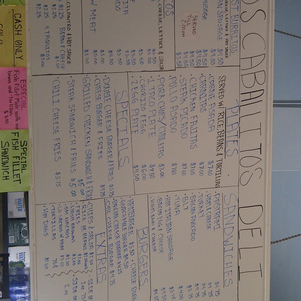 This is the menu and pricing as of March 2013 at Los Caballitos. This is the menu and pricing as of March 2013 at Los Caballitos.