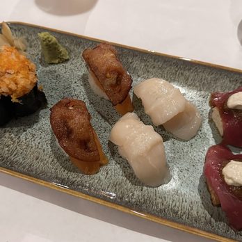 Sushi Seki - Snow Crab sushi, Salmon sautéed tomato, Scallop w/sea salt and lemon, Tuna sushi - Sushi Bars Near Me - New York, New York Sushi Seki - Snow Crab sushi, Salmon sautéed tomato, Scallop w/sea salt and lemon, Tuna sushi - Sushi Bars Near Me - New York, New York