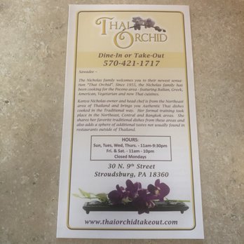 Thai Orchid - Menu front - Thai Near Me - Stroudsburg, Pennsylvania Thai Orchid - Menu front - Thai Near Me - Stroudsburg, Pennsylvania