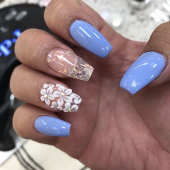 Apple Nail Salon - 3D flowers done with powder. Jessica suggested rhinestones in the center. The design lasted 4-5 weeks! - Nail Salons Near Me - Cerritos, California