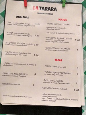 Menu photo 1 Tasca La Tarara Valencia, V
