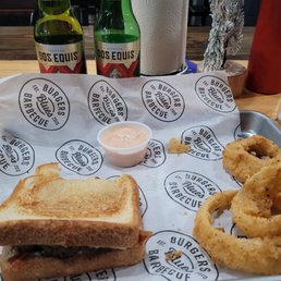 Patty melt and homemade onion rings