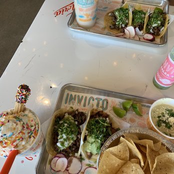 Invicto - Milkshake, two tacos one chicken & one beef, and chips and queso - Tacos Near Me - Vernon Hills, Illinois Invicto - Milkshake, two tacos one chicken & one beef, and chips and queso - Tacos Near Me - Vernon Hills, Illinois