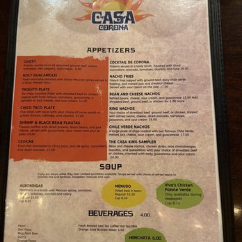 Casa Corona - menu - Mexican Near Me - Fresno, California