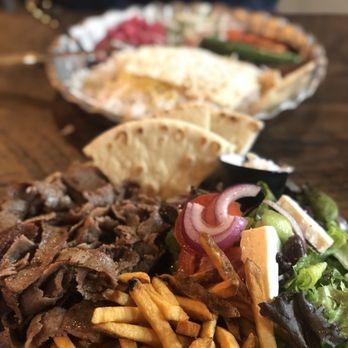 Olive & Lamb - Gyro platter (bottom) Beef and lamb kabob (top) - Mediterranean Near Me - Minneapolis, Minnesota