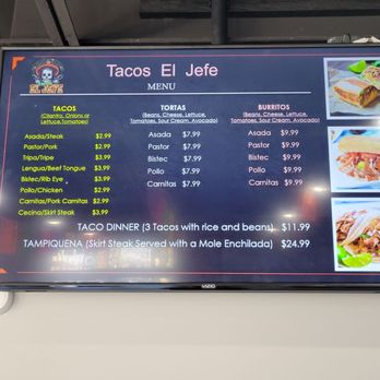Tacos El Jefe - The menu with various options - Tacos Near Me - Chicago, Illinois Tacos El Jefe - The menu with various options - Tacos Near Me - Chicago, Illinois