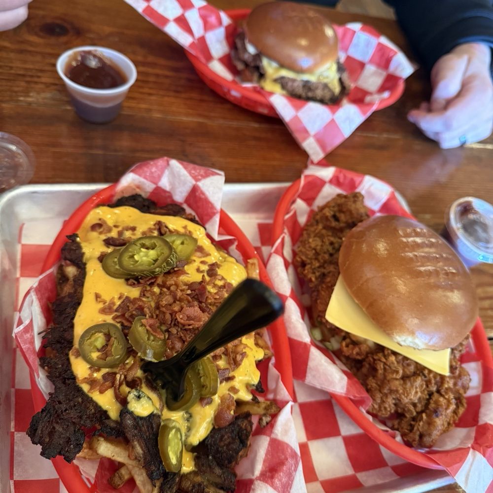 Pit Smoked Pork Fries and the famous spicy fried chicken sandwich