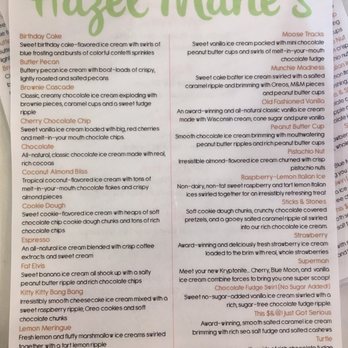 Hazel Marie's - Menu - July 26, 2017 - Ice Cream & Frozen Yogurt Near Me - Plainfield, Illinois Hazel Marie's - Menu - July 26, 2017 - Ice Cream & Frozen Yogurt Near Me - Plainfield, Illinois