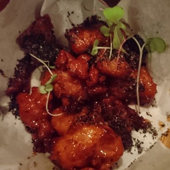 Thursday Kitchen - Halfway thru the Crispy Chicken ($8), 3.5 stars. Flavorful sauce, a nice crunch, a bit dry. Thurs dinner 2016-09-08 - Korean Near Me - New York, New York