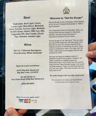 Menu photo 8 Get The Burger Big Bear Lake, CA