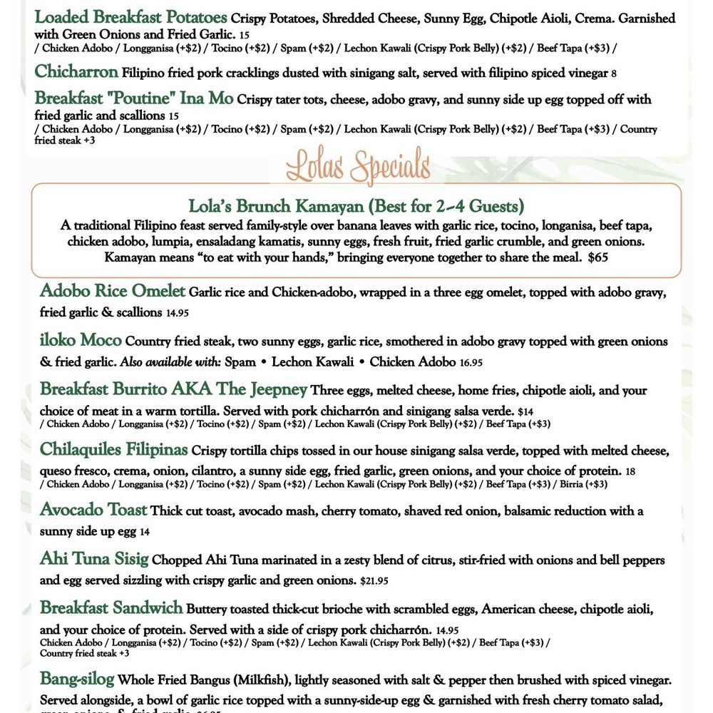 Lolas By MFK - Menu 4/5/26 - Filipino Near Me - West Covina, California Lolas By MFK - Menu 4/5/26 - Filipino Near Me - West Covina, California