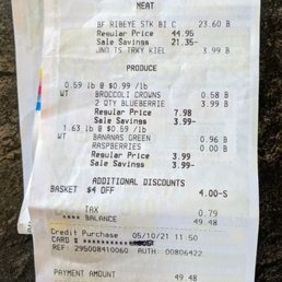the receipt for the restaurant
