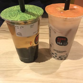 Kung Fu Tea - KUNG FU HONEY TEA (left) and KUNG FU MILK/ MILK GREEN TEA (right): both tasted like water with hard, undercooked bland boba. - Coffee & Tea Near Me - Chicago, Illinois
