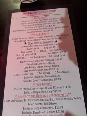 Menu photo 2 Buckhorn Supper Club Milton, WI Menu photo 2 Buckhorn Supper Club Milton, WI