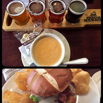 Rock Harbor - Flight, lobster bisque, and new burger (w/veggie patty). - Breweries Near Me - Rockland, Maine Rock Harbor - Flight, lobster bisque, and new burger (w/veggie patty). - Breweries Near Me - Rockland, Maine