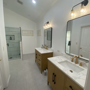 J.J.'ll Do It - Removal of old vanity and installation of separate vanities and lighting. New flooring. - General Contractors Near Me - Clovis, California J.J.'ll Do It - Removal of old vanity and installation of separate vanities and lighting. New flooring. - General Contractors Near Me - Clovis, California