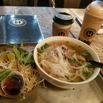 Hiccups Veo Cafe - Beef combination pho with an almond milk tea and tropical smoothie with boba. - Asian Fusion Near Me - Carson, California Hiccups Veo Cafe - Beef combination pho with an almond milk tea and tropical smoothie with boba. - Asian Fusion Near Me - Carson, California