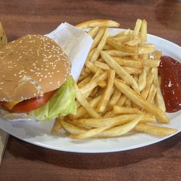 1/3 angus burger with fries and a drink. 1/3 angus burger with fries and a drink.