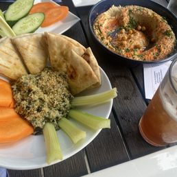 Happy Hour: $8 Hummus & Pita $8 Spinach Dip $7 Cocktail (got both options, Daisy Tea pictured and preferred) Happy Hour: $8 Hummus & Pita $8 Spinach Dip $7 Cocktail (got both options, Daisy Tea pictured and preferred)