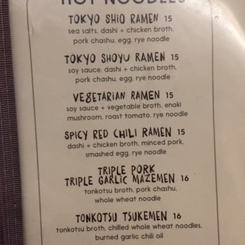 Ivan Ramen - Le menu circa Fall 2015. - Ramen Near Me - New York, New York