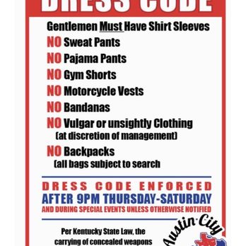 Austin City Saloon - The heavy handed hypocrisy driven dress code. Security has no problem asking a new paying customer to leave. - Bars Near Me - Corbin, Kentucky Austin City Saloon - The heavy handed hypocrisy driven dress code. Security has no problem asking a new paying customer to leave. - Bars Near Me - Corbin, Kentucky