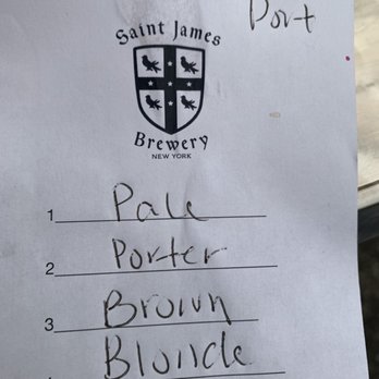 Saint James Brewery Tasting Room - Flight list. - Breweries Near Me - Saint James, New York